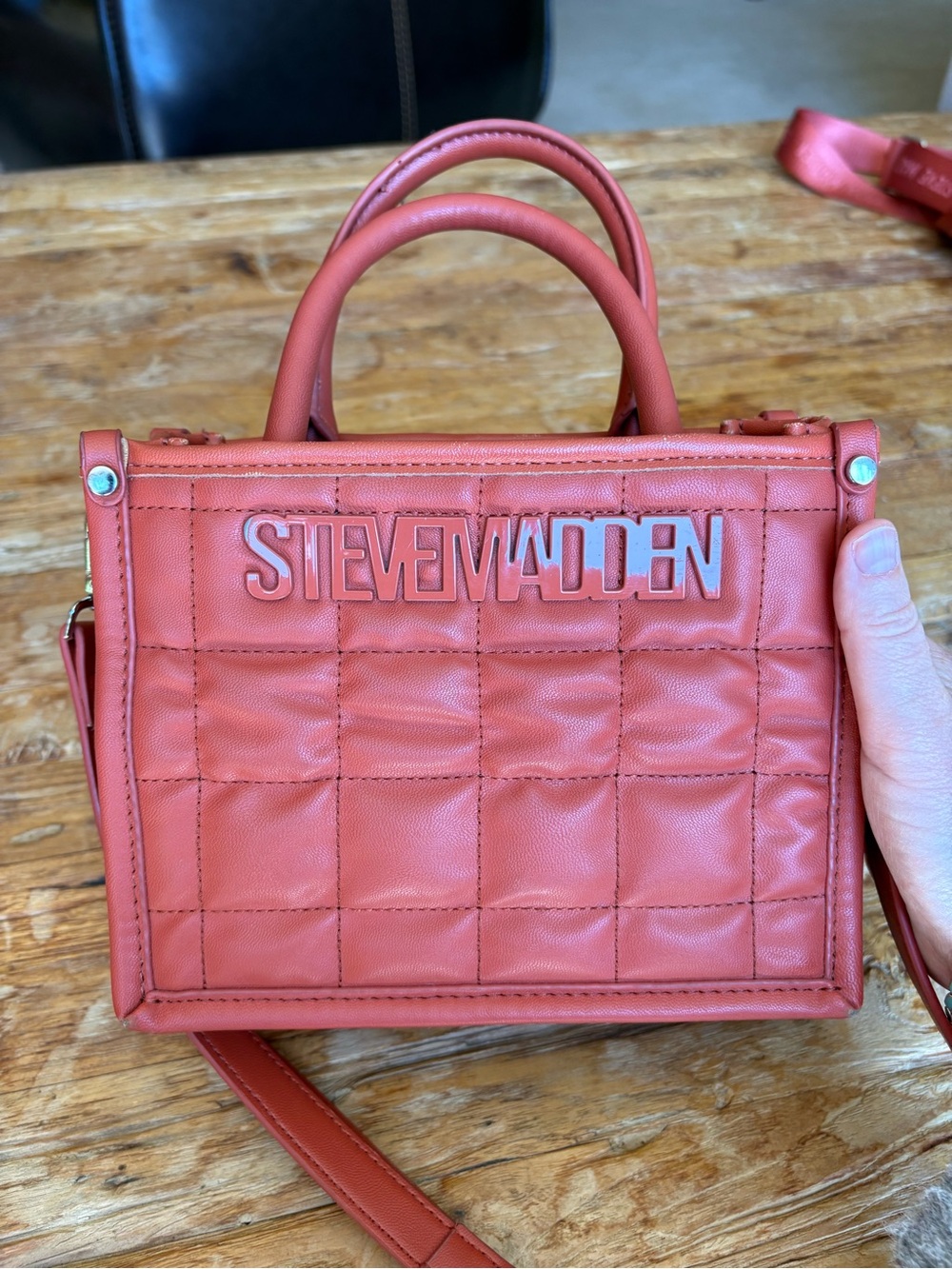 Steve Madden Quilted Coral Top-Handle Satchel